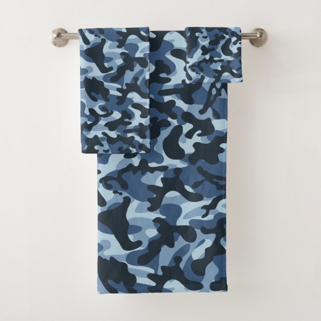 Blue Camouflage Bath Towel Set (Insitu)