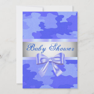 Blue Camouflage Blue Bow Baby Shower Invitation