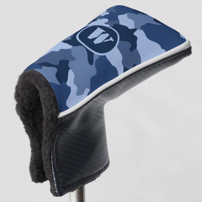 Blue Camouflage Camo Pattern Monogram Initial Golf Head Cover (3/4 Front)