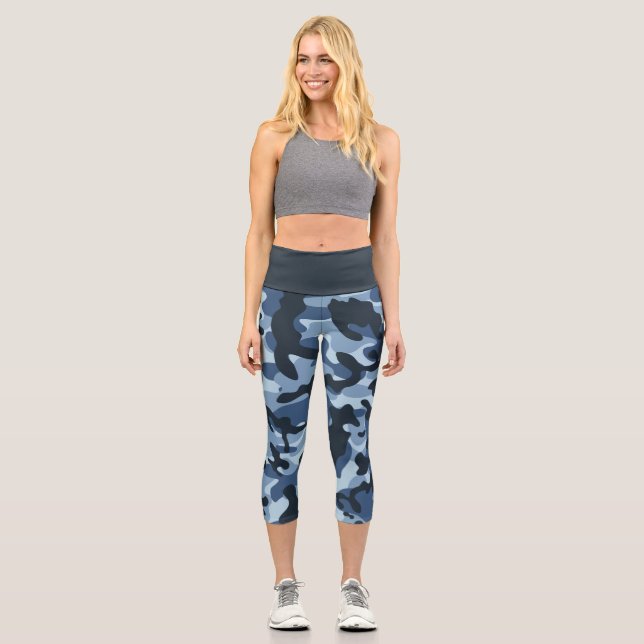 Blue Camouflage  Capri Leggings (Front)