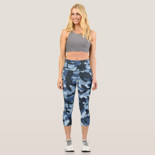Blue Camouflage  Capri Leggings