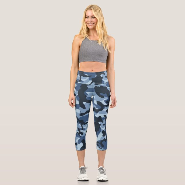 Blue Camouflage  Capri Leggings (Front)