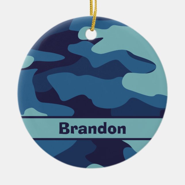 Blue Camouflage Cool Custom Kids Pattern Ceramic Ornament (Front)