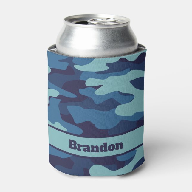 Blue Camouflage Cool Custom Pattern Can Cooler (Can Front)