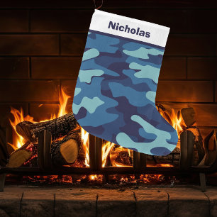 Blue Camouflage Cool Kids Custom Little Boy Large Christmas Stocking