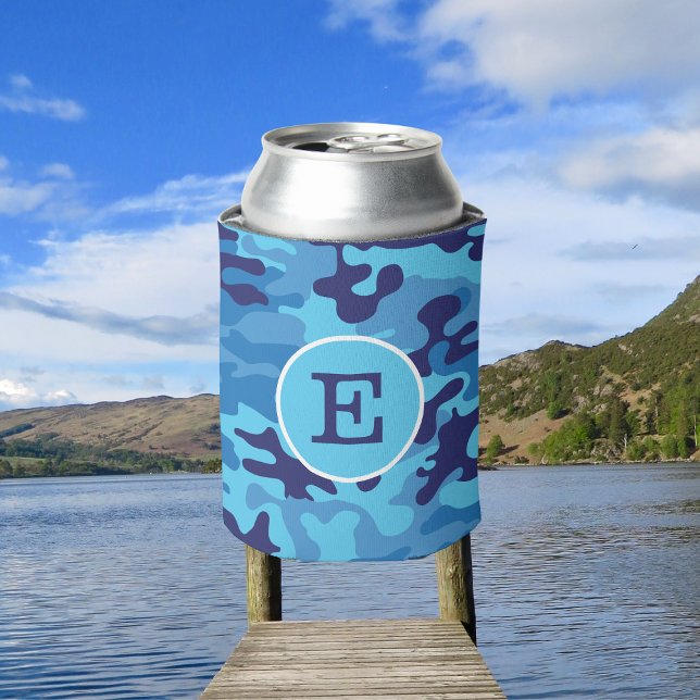 Blue Camouflage Monogram Can Cooler (Creator Uploaded)
