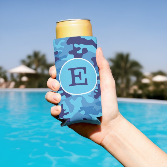 Blue Camouflage Monogram Seltzer Can Cooler (In Situ Pool)