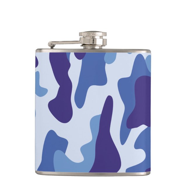 Blue camouflage pattern hip flask (Front)