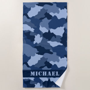 Blue Camouflage Pattern Light Blue Name Beach Towel