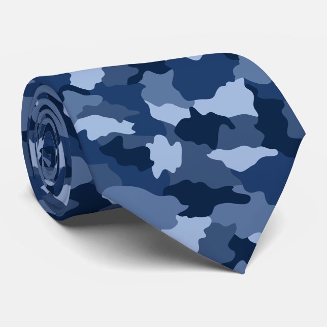 Blue Camouflage Pattern Military Tie (Rolled)