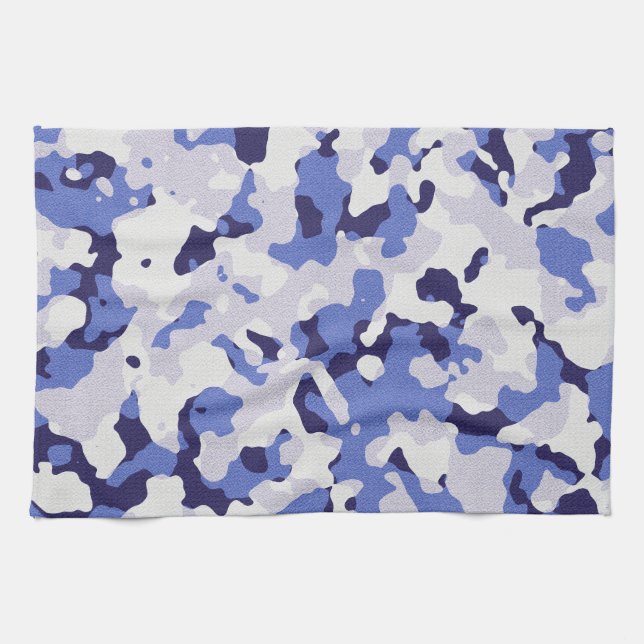 Blue camouflage pattern tea towel (Horizontal)