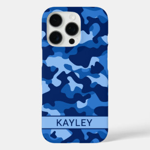 Blue Camouflage Personalised iPhone 16 Pro Case