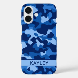 Blue Camouflage Personalised iPhone 16 Case