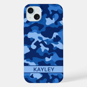 Blue Camouflage Personalised iPhone 15 Plus Case