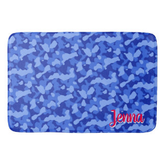 Blue Camouflage with Red Monogram Bath Mat