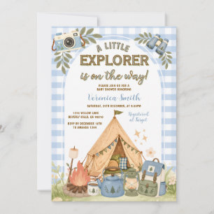 Blue Camping Little Explorer Baby Shower Invitation