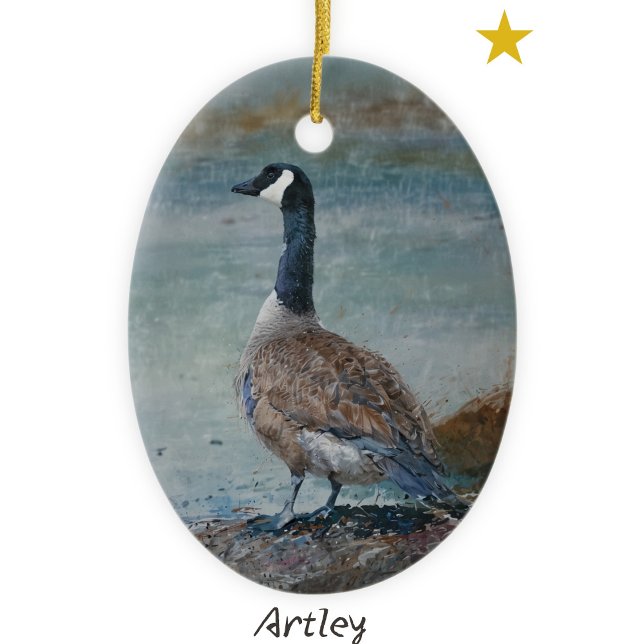 Blue Canada Goose Bird Painting Year Christmas Ceramic Ornament (Creator Uploaded)