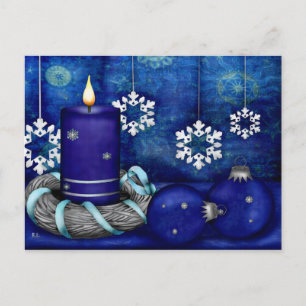 Blue Candle Christmas Holiday Postcard