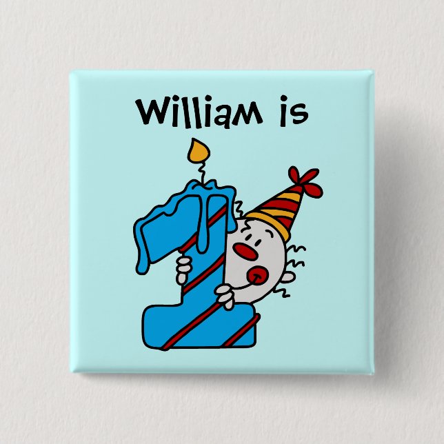 Blue Candle Clown 1st Birthday Button (Front)