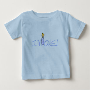 Blue Candle I'm One Birthday Baby T-Shirt