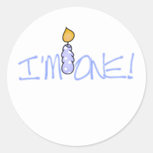Blue Candle I'm One Birthday Classic Round Sticker