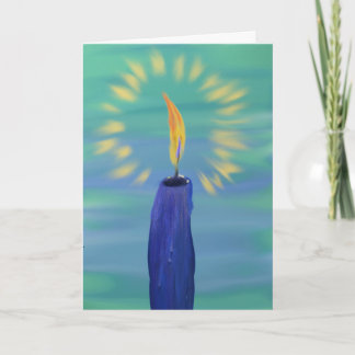 blue candle on turquoise background painting holiday card