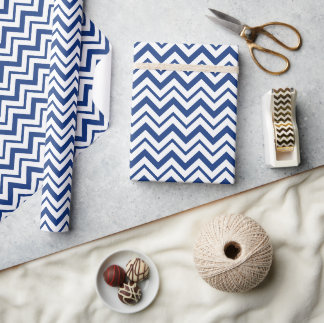 Blue Candy Cane Zig Zag Stripe Wrapping Paper