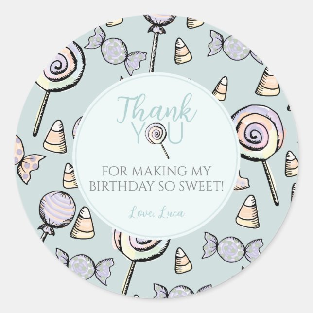 Blue Candy First 1st Birthday Sticker (Front)