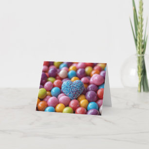 Blue Candy Heart and Sweets Valentine's Greeting Holiday Card