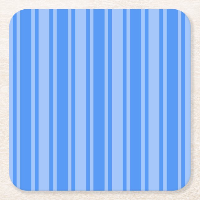 Blue candy stripes square paper coaster (Front)