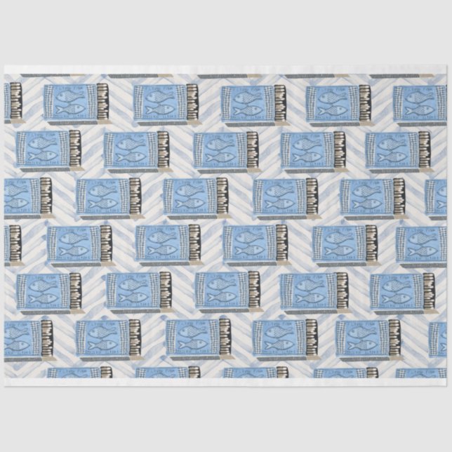 blue cans of sardines decoupage tissue paper (Front)