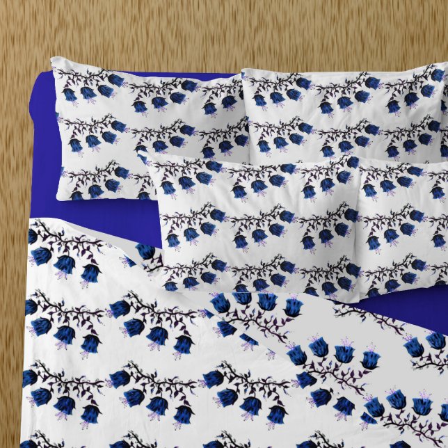 Blue Canterbury Bells on Vine Flowers Pillowcase (Blue Canterbury Bells on Vine Flowers Pillow Case)