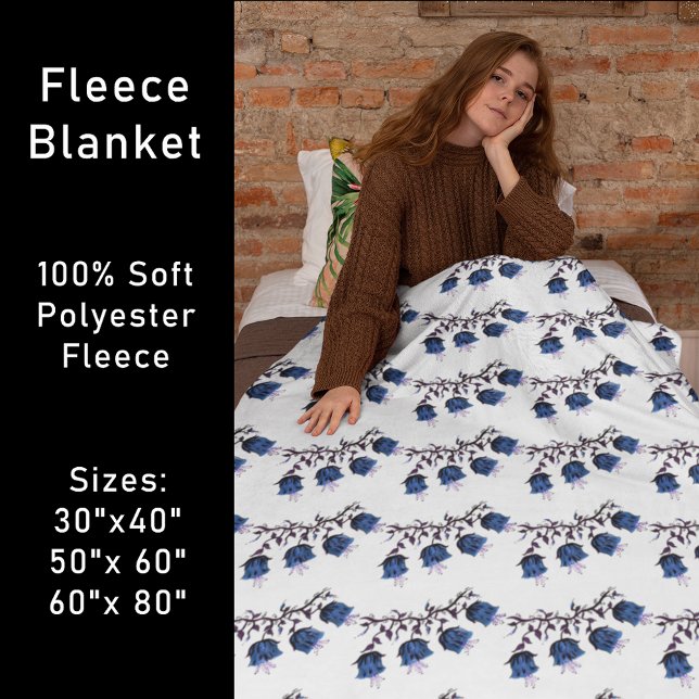 Blue Canterbury Bells Vine Flowers Fleece Blanket (Blue Canterbury Bells Vine Flowers Fleece Blanket)