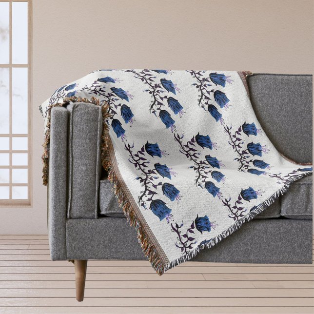 Blue Canterbury Bells Vine Flowers Throw Blanket (Blue Canterbury Bells Vine Flowers Throw Blanket)