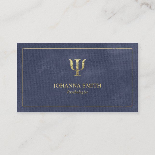 Blue Canvas Golden Frame, Psychologist Psi Symbol Appointment Card (Front)