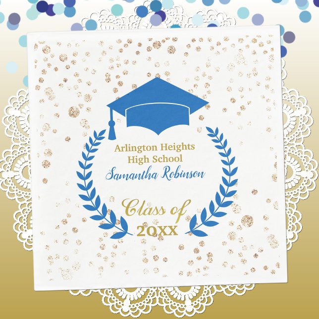 Blue Cap and Laurel Graduation Party Napkin (Creator Uploaded)