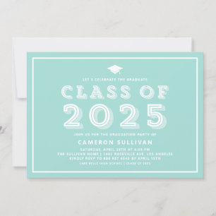 Blue Cap Class of 2024 Retro Graduation Invitation