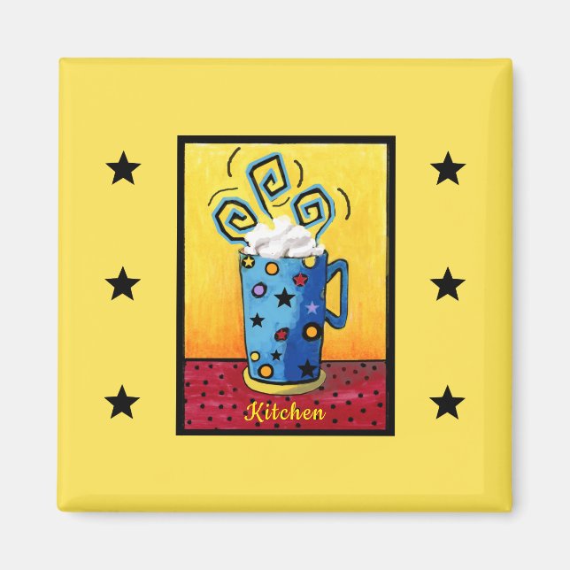 Blue Cappuccino Kitchen Magnet (Front)