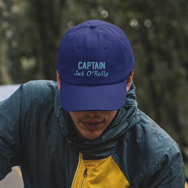 Blue Captain Name Typography Embroidered Hat (Creator Uploaded)