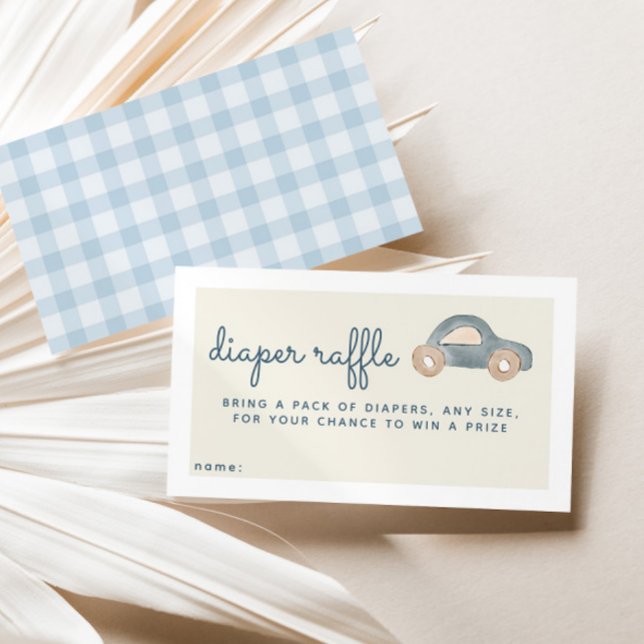 Blue Car Baby Shower Diaper Raffle Ticket Enclosure Card (Creator Uploaded)