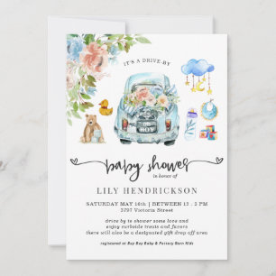 Blue Car Drive-By Baby Shower Invitation