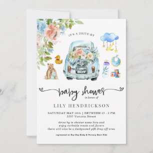 Blue Car   Drive-By Baby Shower Invitation
