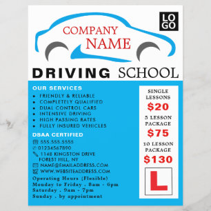 Blue Car Logo, Driving School, Instructor Advert Flyer