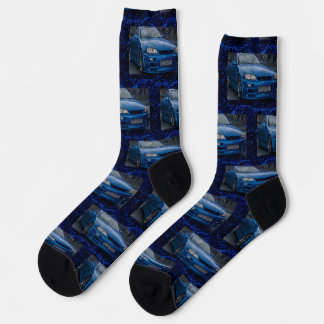 blue car pattern socks