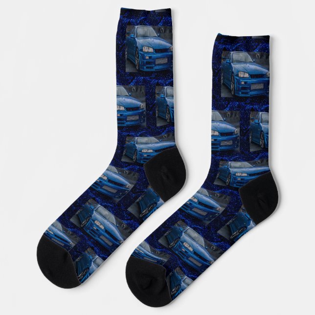 blue car pattern socks (Left)