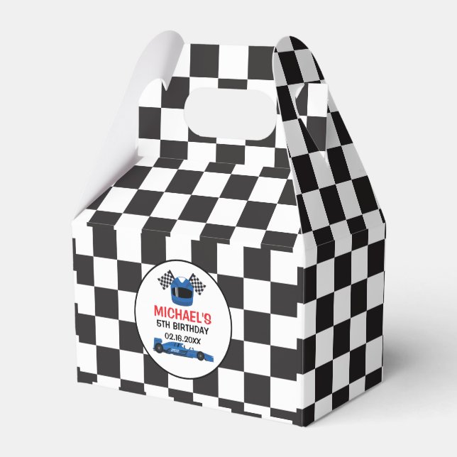 Blue Car Racing Birthday Gift Box (Front Side)