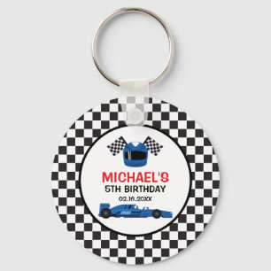 Blue Car Racing Birthday Key Ring