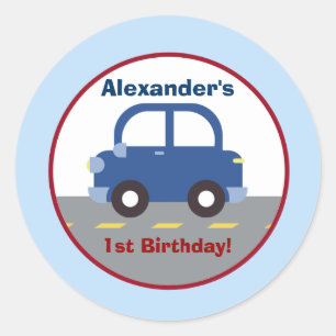 Blue Car Town Round Custom Favour Sticker
