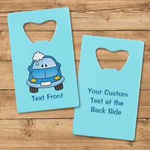 Blue car with bubbles credit card bottle opener