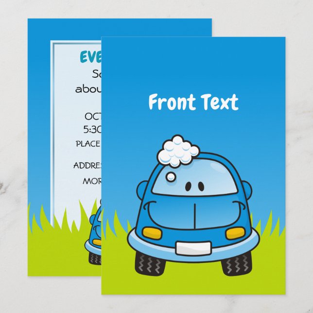 Blue Car with Bubbles Invitation (Front/Back)